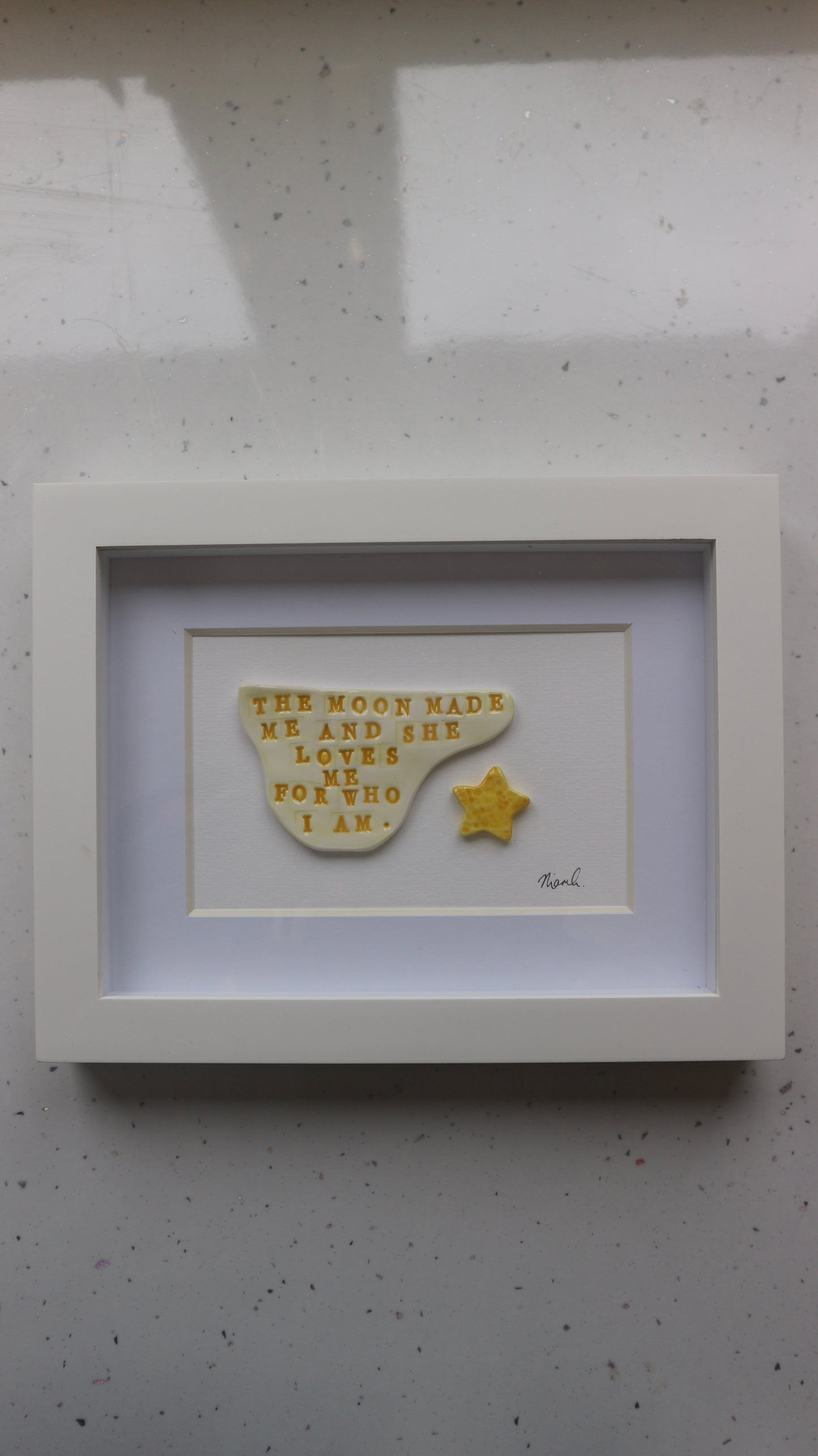 Framed Porcelain 'The moon made me and she loves me for who I am'