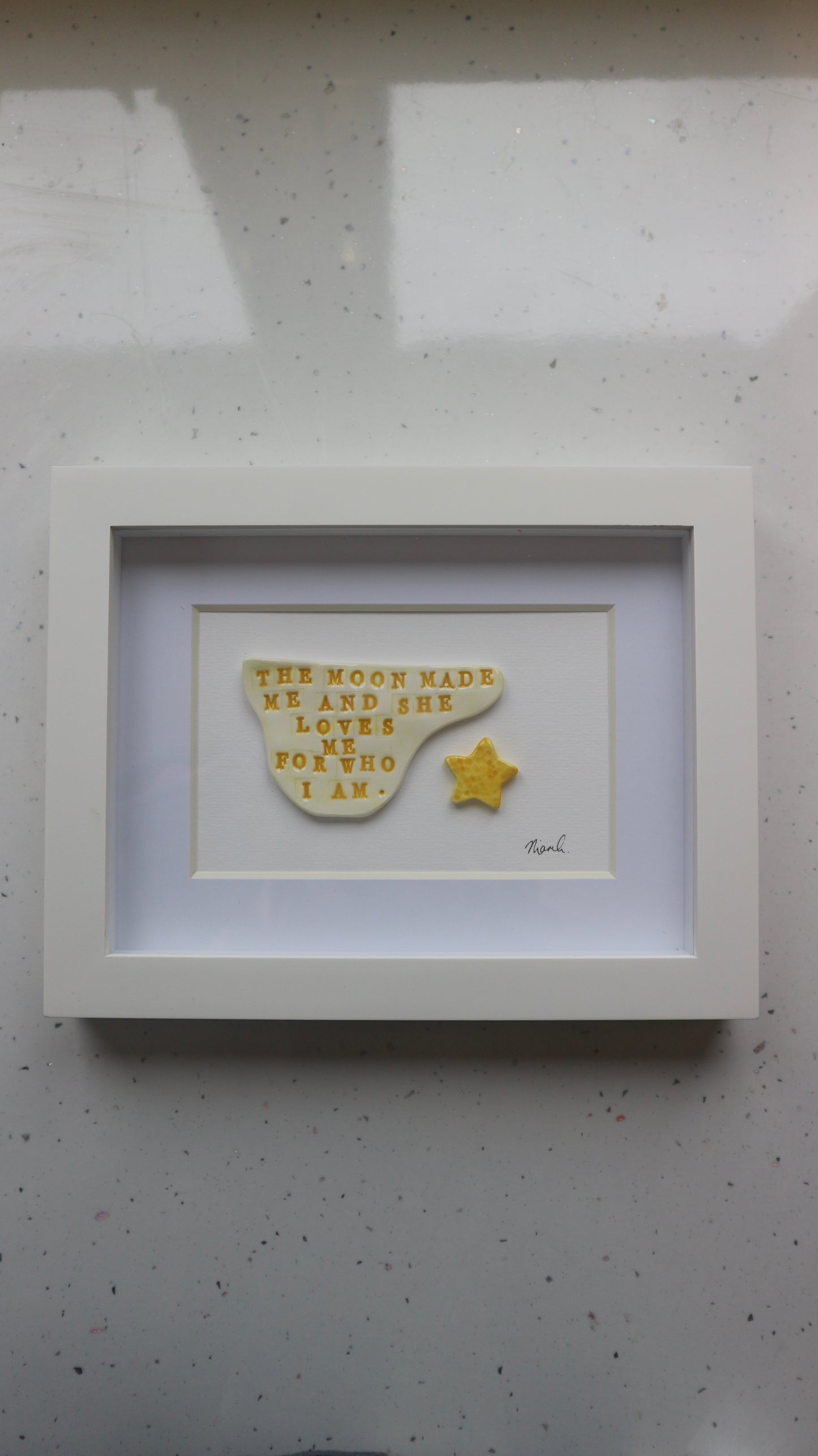 Framed Porcelain 'The moon made me and she loves me for who I am'