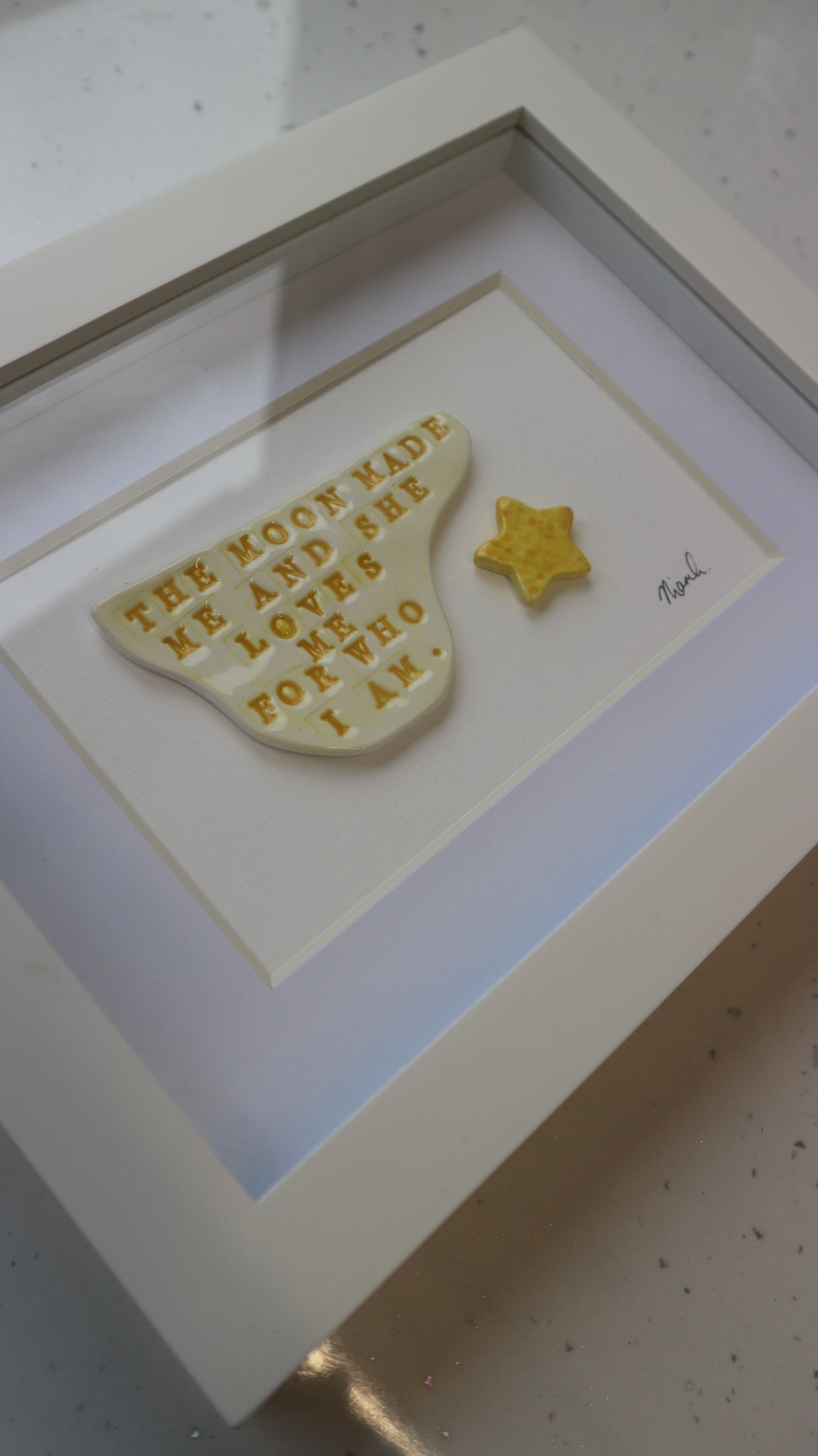 Framed Porcelain 'The moon made me and she loves me for who I am'