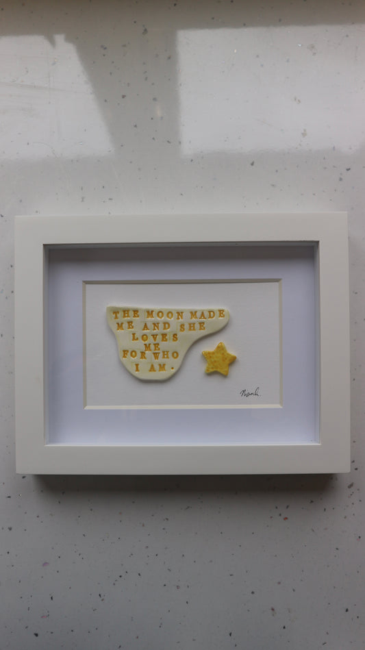 Framed Porcelain 'The moon made me and she loves me for who I am'