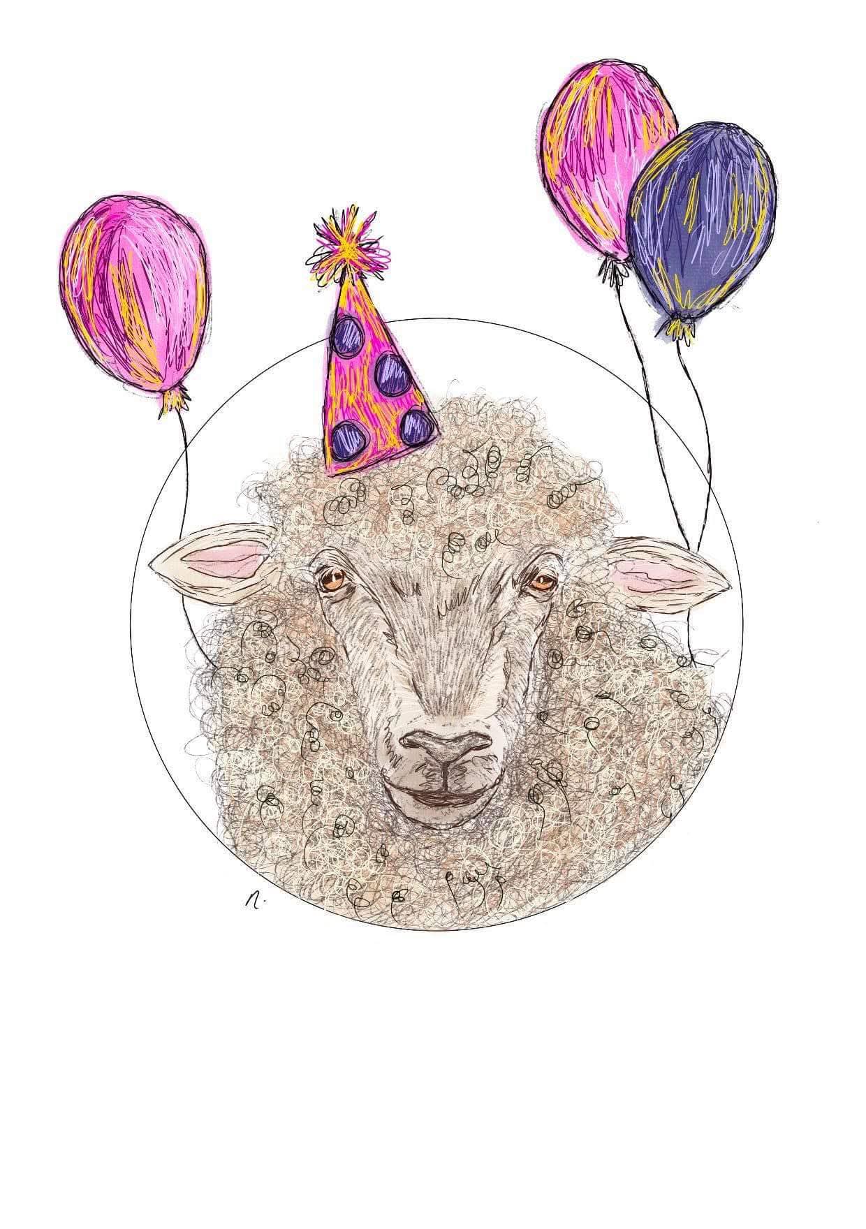 Greetings Card - Party Sheep